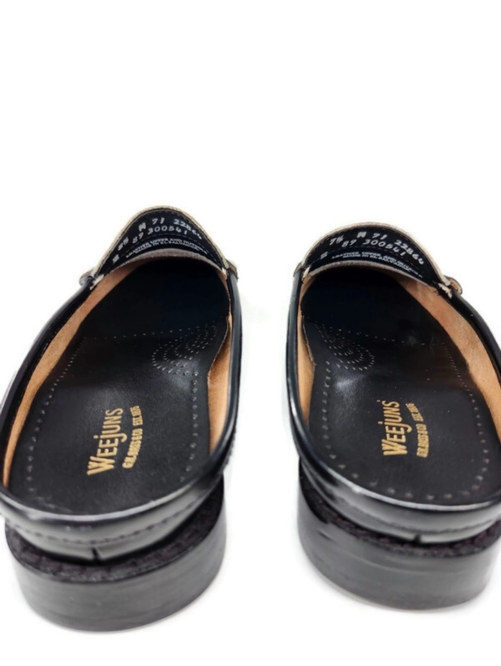 G.H. Bass Weejuns Wynn Black & White Leather Handsewn Slip-On Penny Loafer Mules - Picture 8 of 13